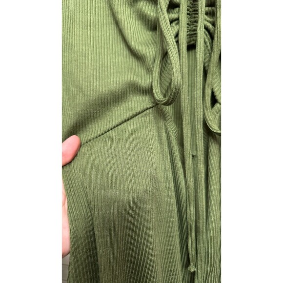 Topshop Premium Rib Jersey Ruched Front Midi Dress in Khaki 6 - Picture 2 of 6